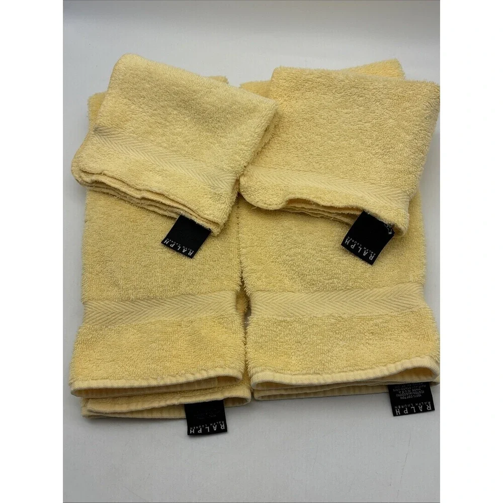 Vintage Ralph Lauren Hand Towel (2) Wash Cloth (2) Black Label Yellow
